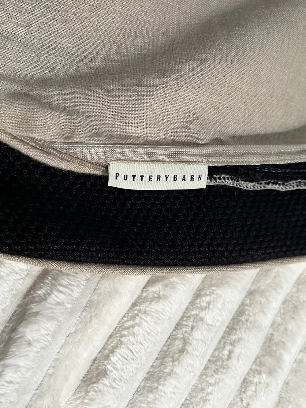 (2) 20x20” Pottery Barn Neutral Linen Pillow Cover with Black Knit Back
